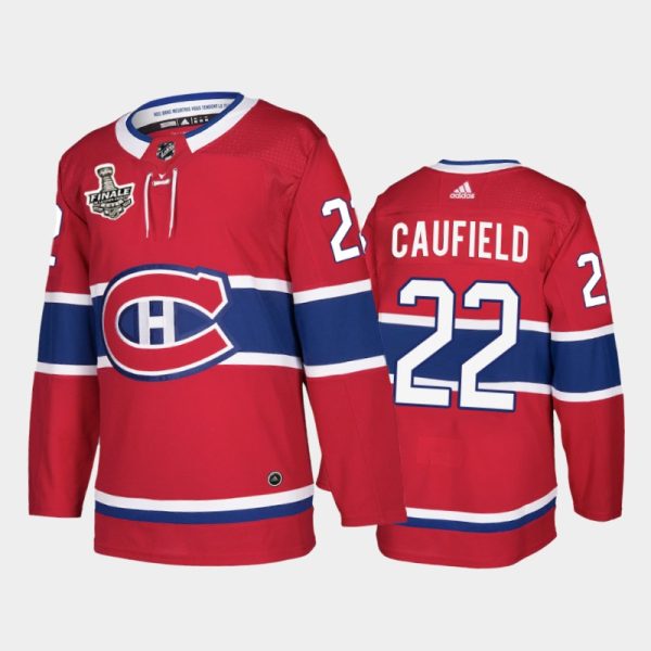 Men Montreal Canadiens Cole Caufield #22 2021 de la Coupe Stanley Finale Red French-Language Patch Jersey