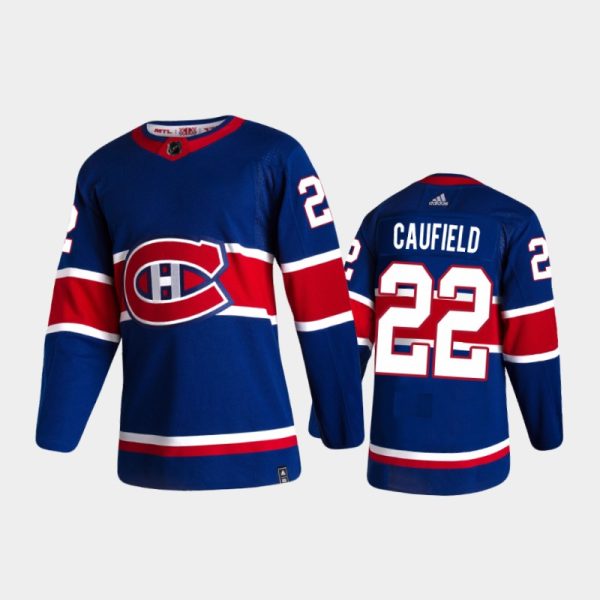 Men Montreal Canadiens Cole Caufield #22 Reverse Retro 2021 Blue Jersey