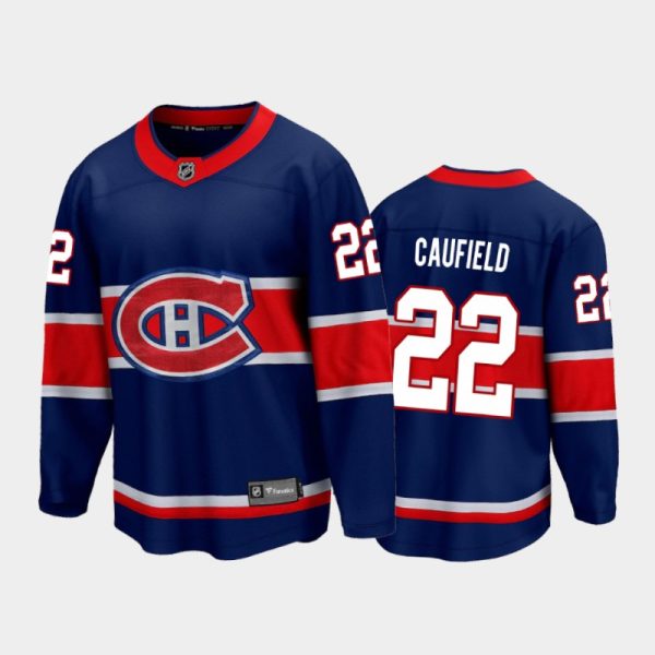 Men Montreal Canadiens Cole Caufield #22 Reverse Retro Blue 2021 Jersey