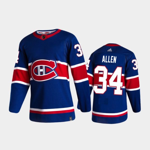 Men Montreal Canadiens Jake Allen #34 Reverse Retro 2020-21 Blue Jersey