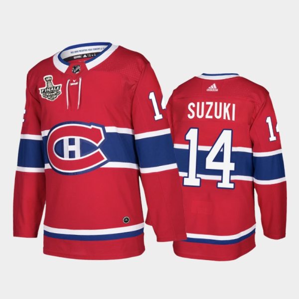 Men Montreal Canadiens Nick Suzuki #14 2021 de la Coupe Stanley Finale Red French-Language Patch Jersey