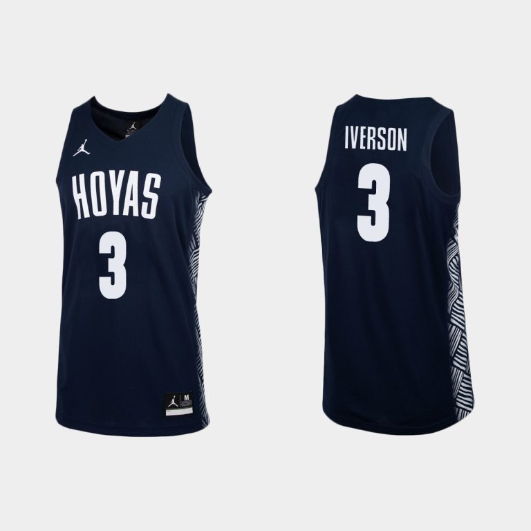 Men NCAA Basketball Allen Iverson #3 College Basketball Georgetown Hoyas Navy Jersey