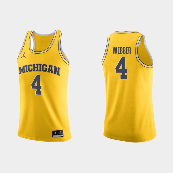 Men NCAA Basketball Chris Webber #4 College Michigan Wolverines Gold Jersey