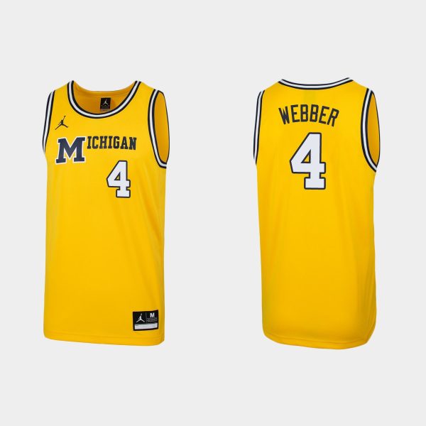 Men NCAA Basketball Chris Webber #4 College Michigan Wolverines Maize Jersey