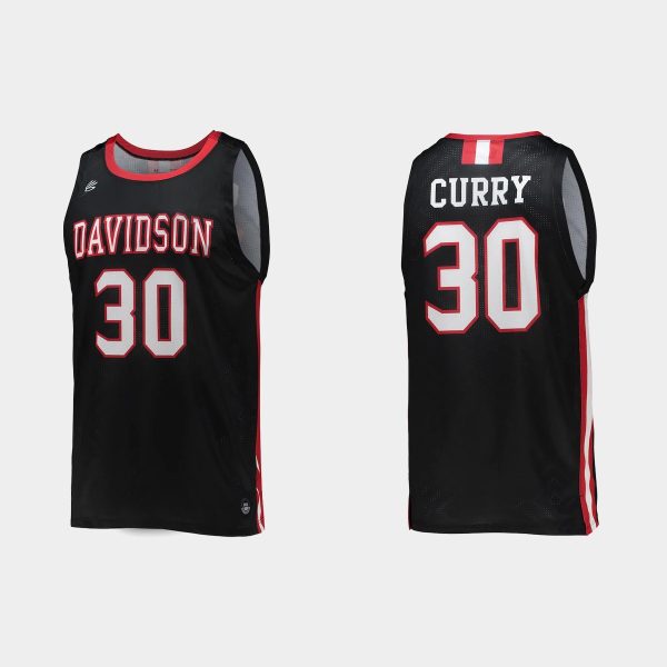 Men NCAA Basketball Davidson Wildcats Stephen Curry #30 Black College Basketball Replica Throwback Jersey