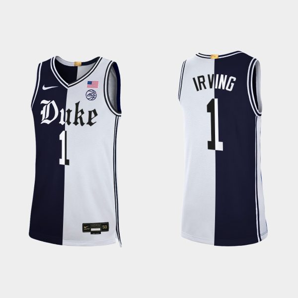 Men NCAA Basketball Duke Blue Devils #1 Kyrie Irving Black White Cameron Brotherhood Split Edition Jersey