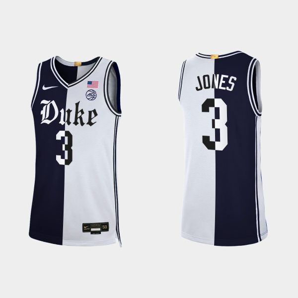 Men NCAA Basketball Duke Blue Devils #3 Tre Jones Black White Cameron Brotherhood Split Edition Jersey