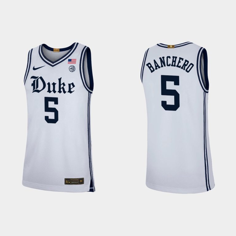 Men NCAA Basketball Duke Blue Devils #5 Paolo Banchero White Replica Basketball Jersey