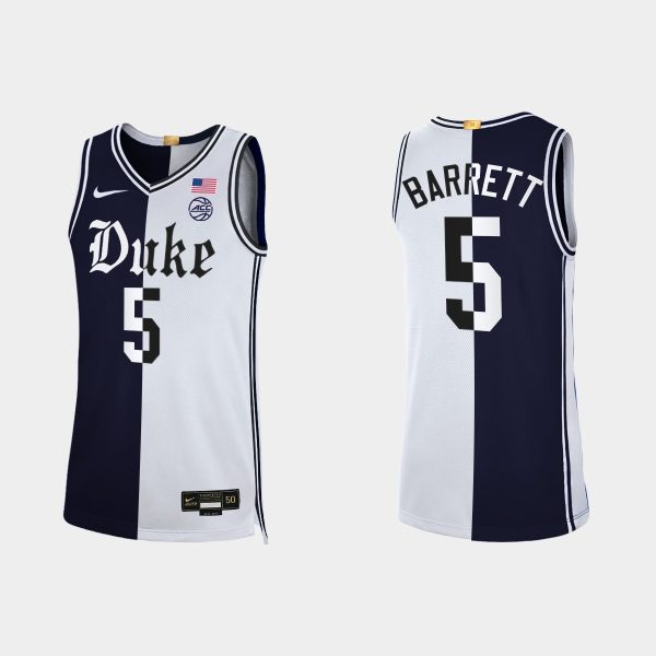 Men NCAA Basketball Duke Blue Devils #5 RJ Barrett Black White Cameron Brotherhood Split Edition Jersey