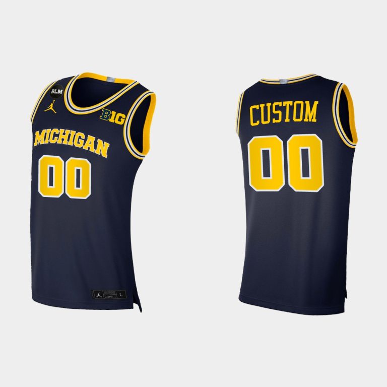 Men NCAA Basketball Michigan Wolverines 00 #Custom Navy BLM 2021 Big Ten regular season champions Jersey