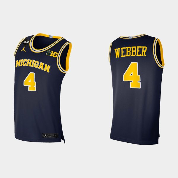 Men NCAA Basketball Michigan Wolverines 4 #Chris Webber Navy Home BLM Social Justice Jersey