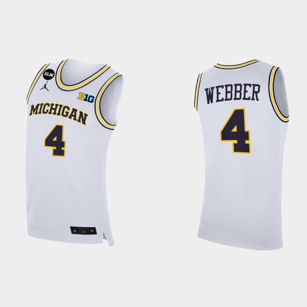 Men NCAA Basketball Michigan Wolverines 4 #Chris Webber White BLM 2021 Big Ten regular season champions Jersey