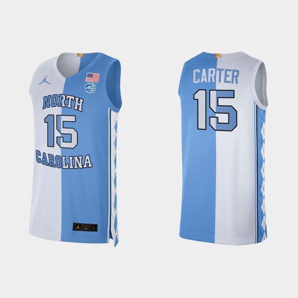 Men NCAA Basketball North Carolina Tar Heels 2021 #15 Vince Carter Blue White Special Split Edition Jersey