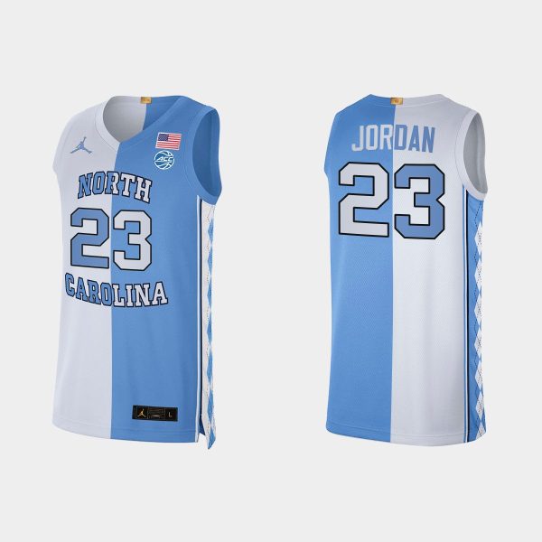 Men NCAA Basketball North Carolina Tar Heels 2021 #23 Michael Jordan Blue White Special Split Edition Jersey