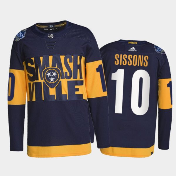 Men Nashville Predators Colton Sissons 2022 Stadium Series Jersey #10 Navy Primegreen Uniform