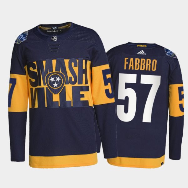 Men Nashville Predators Dante Fabbro 2022 Stadium Series Jersey #57 Navy Primegreen Uniform