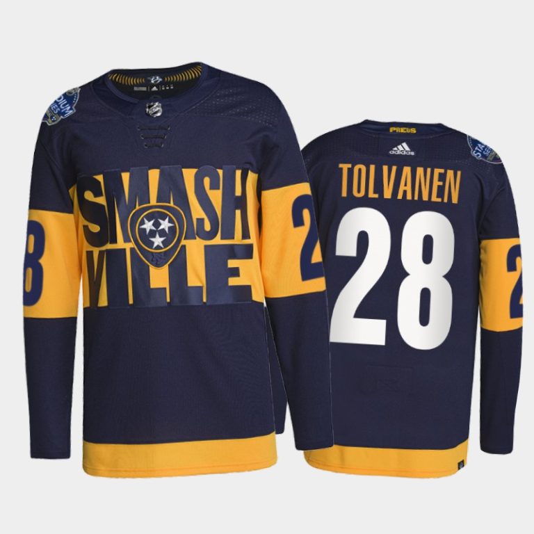 Men Nashville Predators Eeli Tolvanen 2022 Stadium Series Jersey #28 Navy Primegreen Uniform