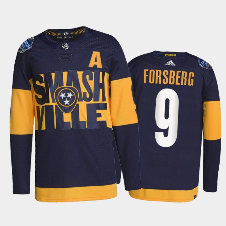 Men Nashville Predators Filip Forsberg 2022 Stadium Series Jersey #9 Navy Primegreen Uniform