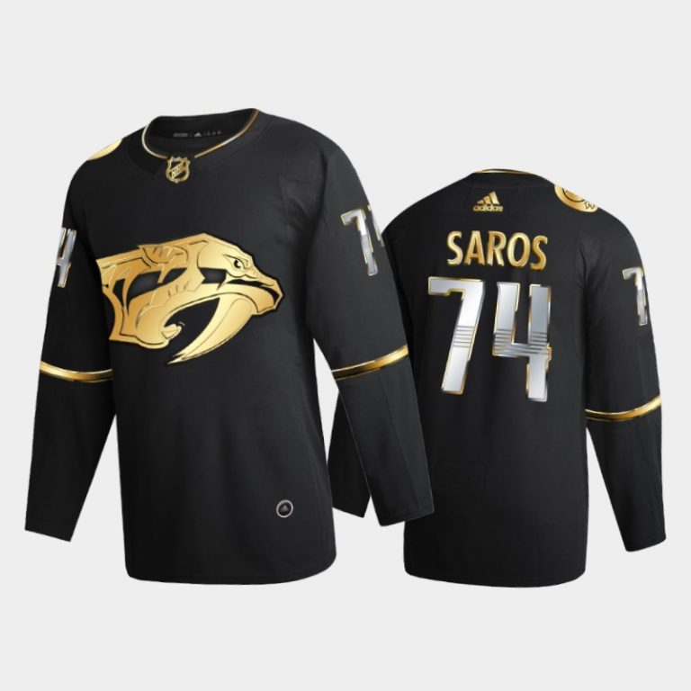 Men Nashville Predators Juuse Saros #74 2020-21 Golden Edition Black Limited Jersey