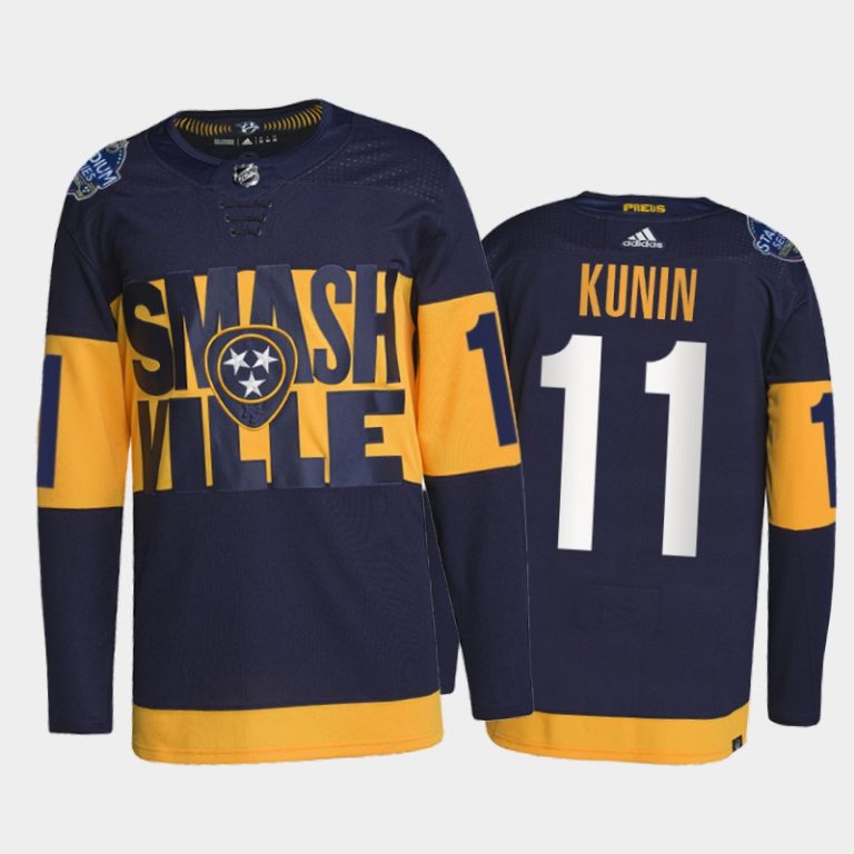 Men Nashville Predators Luke Kunin 2022 Stadium Series Jersey #11 Navy Primegreen Uniform