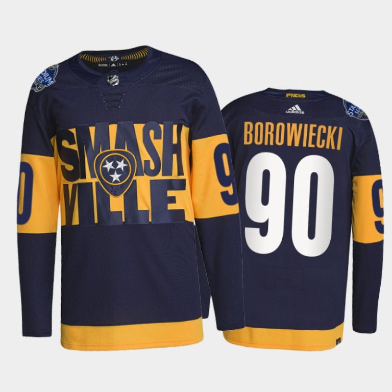 Men Nashville Predators Mark Borowiecki 2022 Stadium Series Jersey #90 Navy Primegreen Uniform