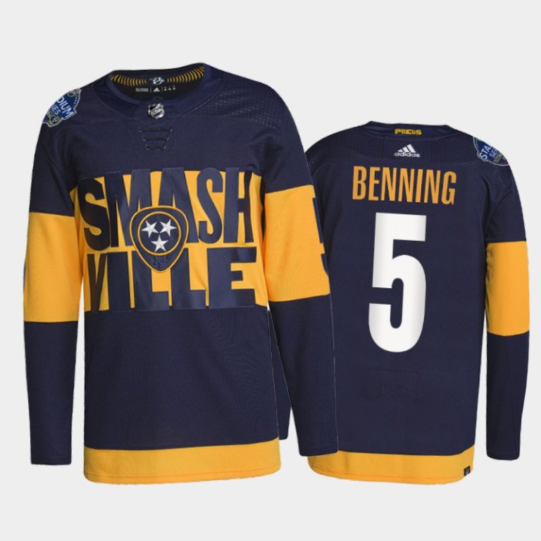 Men Nashville Predators Matt Benning 2022 Stadium Series Jersey #5 Navy Primegreen Uniform