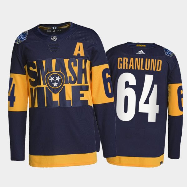 Men Nashville Predators Mikael Granlund 2022 Stadium Series Jersey #64 Navy Primegreen Uniform