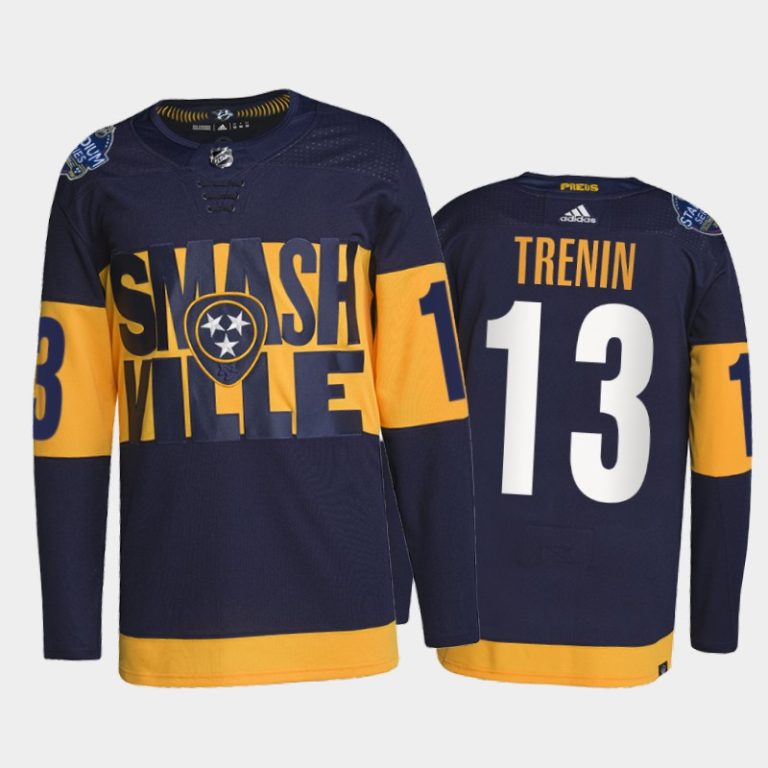 Men Nashville Predators Yakov Trenin 2022 Stadium Series Jersey #13 Navy Primegreen Uniform