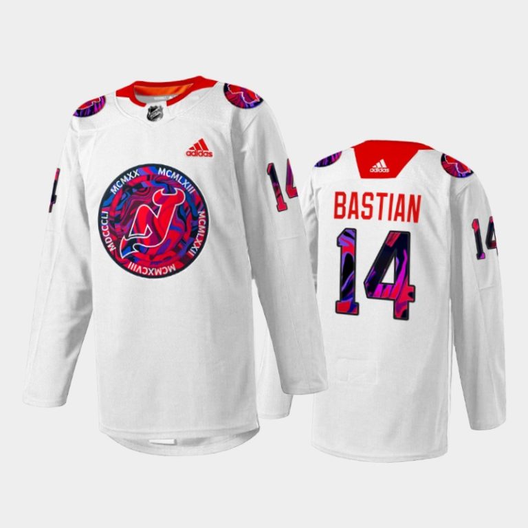 Men Nathan Bastian New Jersey Devils Gender Equality Night Jersey White #14 Warm-up