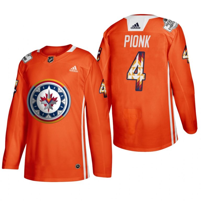 Men Neal Pionk Winnipeg Jets 2022 WASAC Night Jersey Orange #4 Indigenous Warmup