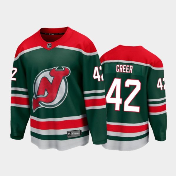 Men New Jersey Devils A.J. Greer #42 Reverse Retro Green 2021 Jersey