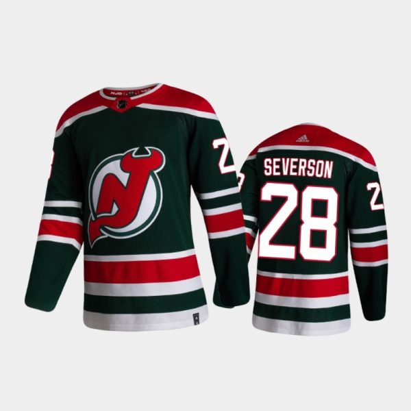 Men New Jersey Devils Damon Severson #28 Reverse Retro 2020-21 Green Jersey