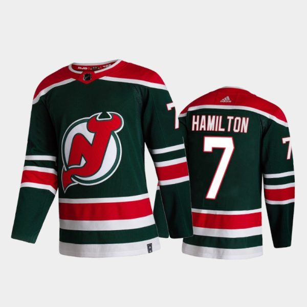 Men New Jersey Devils Dougie Hamilton #7 2021 Reverse Retro Green Special Edition Jersey