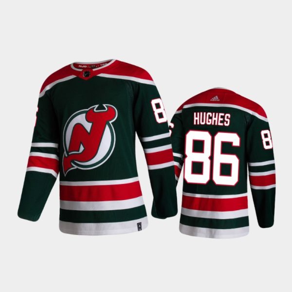 Men New Jersey Devils Jack Hughes #86 Reverse Retro 2020-21 Green Jersey