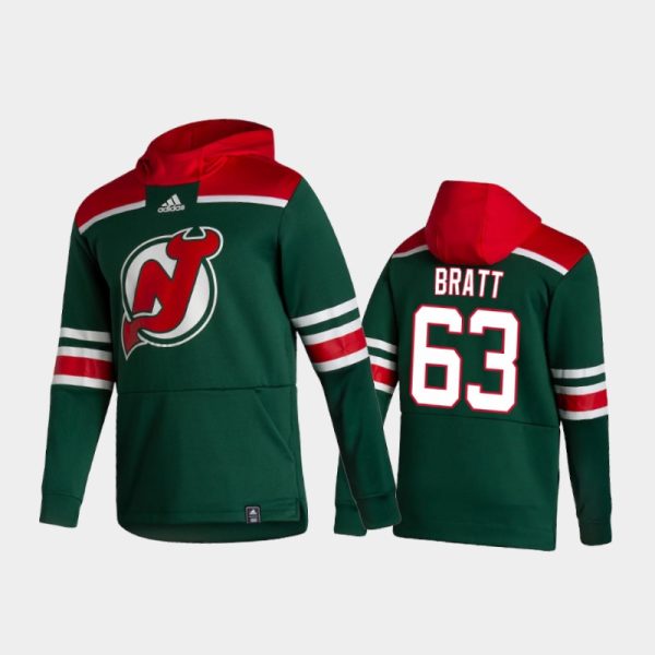 Men New Jersey Devils Jesper Bratt #63 Pullover Special Edition 2021 Reverse Retro Green Hoodie