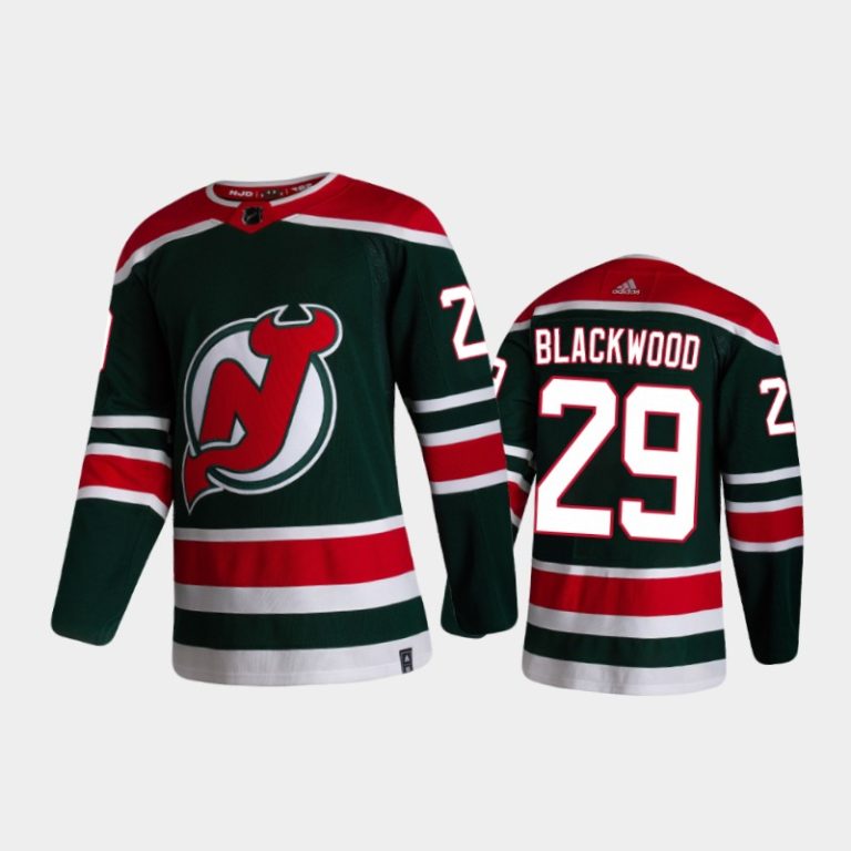 Men New Jersey Devils Mackenzie Blackwood #29 Reverse Retro 2020-21 Green Special Edition Pro Jersey