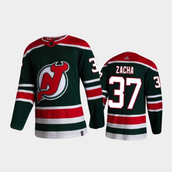 Men New Jersey Devils Pavel Zacha #37 Reverse Retro 2020-21 Green Jersey