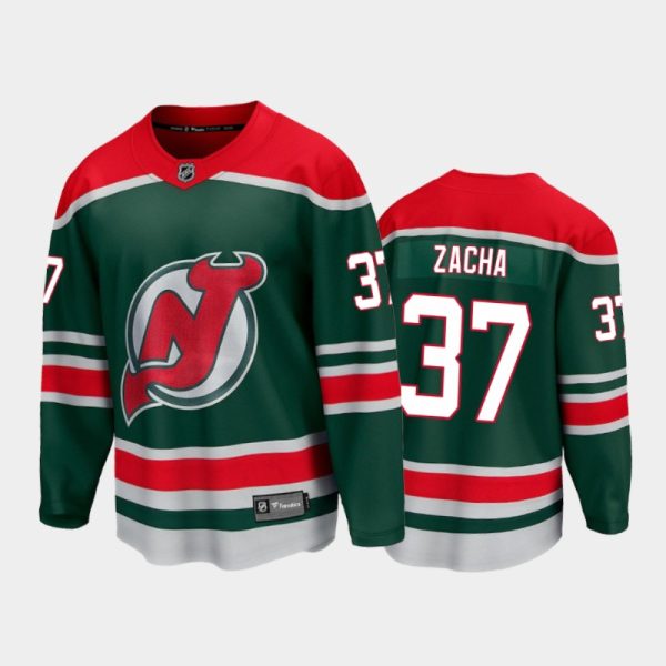 Men New Jersey Devils Pavel Zacha #37 Special Edition Green 2021 Jersey