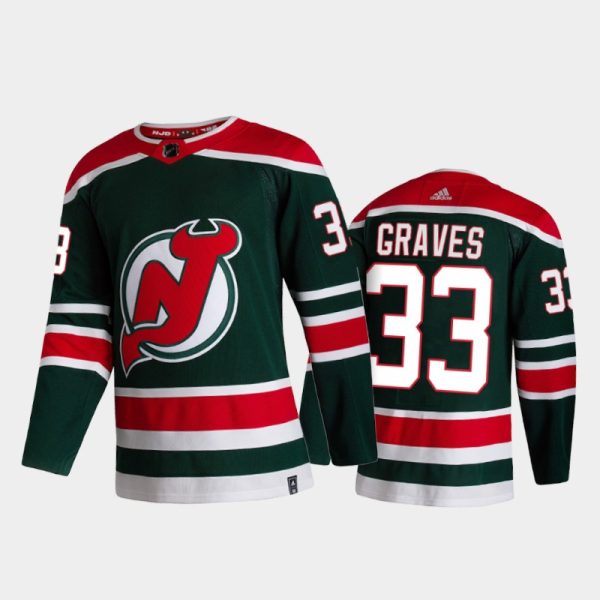 Men New Jersey Devils Ryan Graves #33 2021 Reverse Retro Green Special Edition Jersey