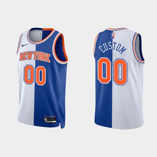 Men New York Knicks 2021-22 NBA 75th #00 Custom Split Edition Royal White Jersey