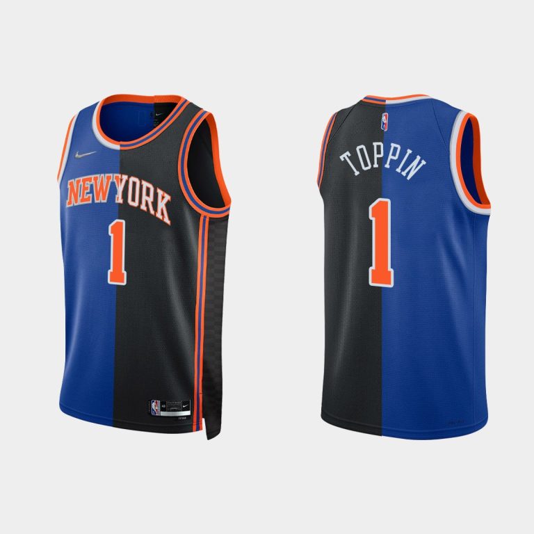 Men New York Knicks 2021-22 NBA 75th #1 Obi Toppin Split Edition Royal Black Jersey