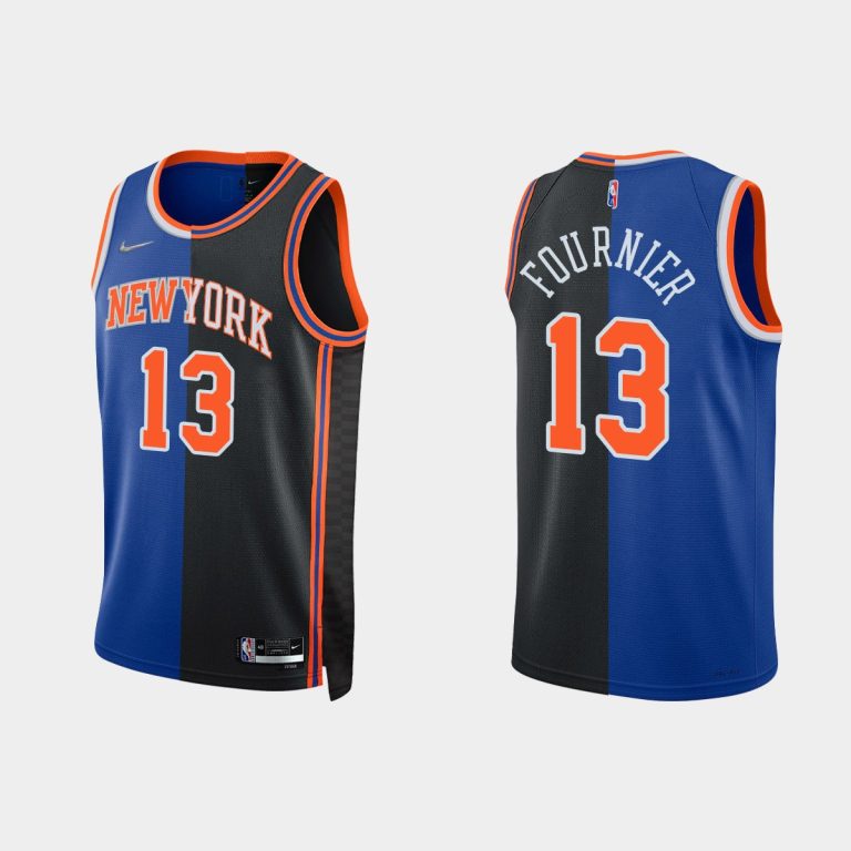 Men New York Knicks 2021-22 NBA 75th #13 Evan Fournier Split Edition Royal Black Jersey