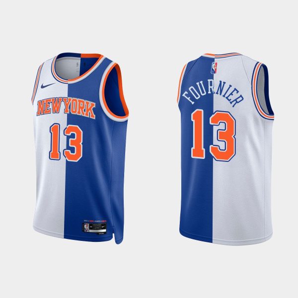 Men New York Knicks 2021-22 NBA 75th #13 Evan Fournier Split Edition Royal White Jersey