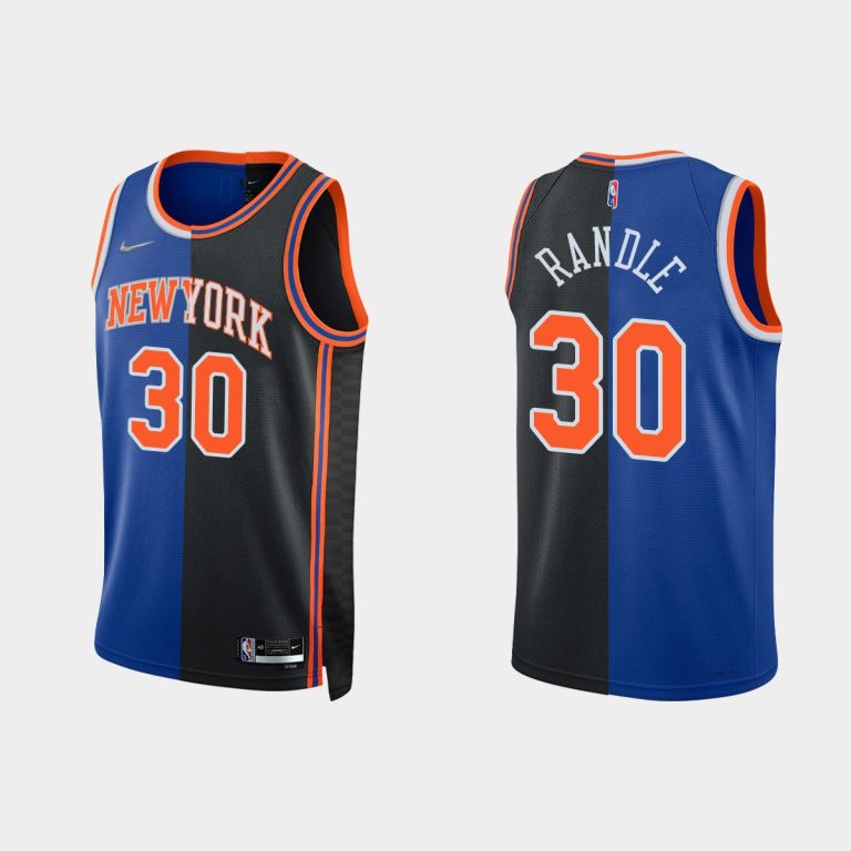 Men New York Knicks 2021-22 NBA 75th #30 Julius Randle Split Edition Royal Black Jersey