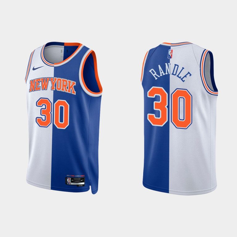 Men New York Knicks 2021-22 NBA 75th #30 Julius Randle Split Edition Royal White Jersey