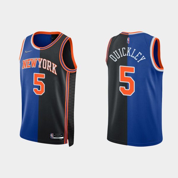 Men New York Knicks 2021-22 NBA 75th #5 Immanuel Quickley Split Edition Royal Black Jersey