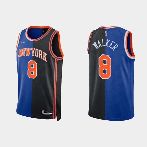 Men New York Knicks 2021-22 NBA 75th #8 Kemba Walker Split Edition Royal Black Jersey