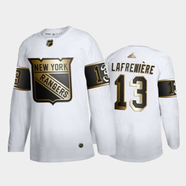Men New York Rangers Alexis Lafreniere #13 Limited Golden Edition White Jersey