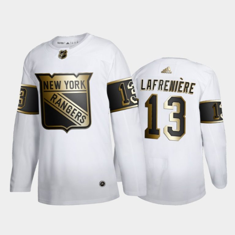 Men New York Rangers Alexis Lafreniere #13 Limited Golden Edition White Jersey