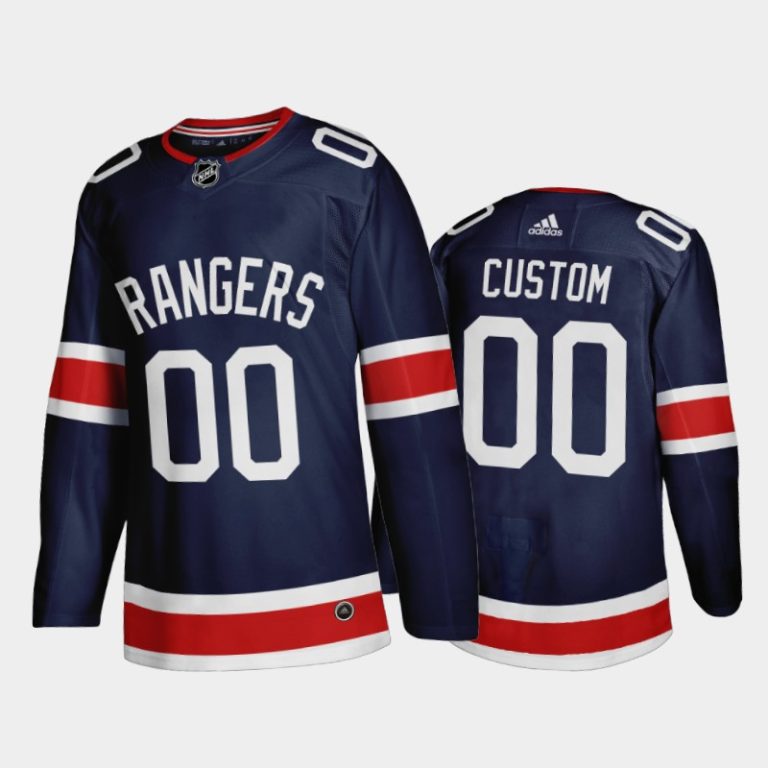 Men New York Rangers Custom #00 2021 Reverse Retro Navy Jersey